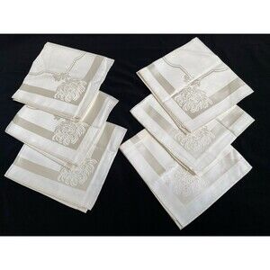 Vintage Cream Ivory Japan Damask Napkins Chrysanthemums Set of 6 New Old Stock
